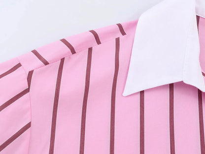 Women’s Color Block Blouse – Elegant Single-Breasted Fashion Top