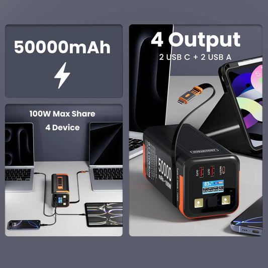 Power Bank 50000mAh 100W PD PPS Super Fast Charging Portable Spare Battery Type-C