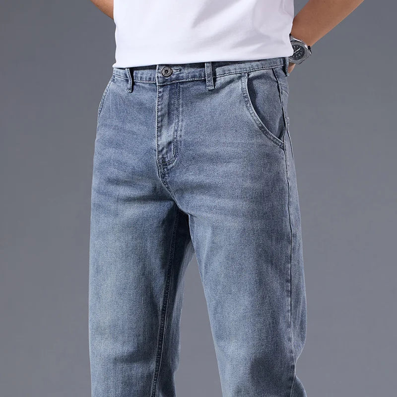 Men’s Loose Straight Leg Jeans – Retro Washed Casual Denim Pants