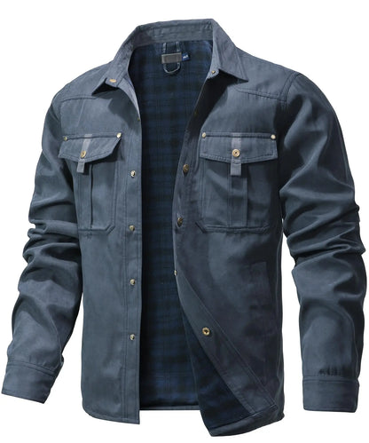 Men’s Flannel Lined Shacket – Casual Snap Button Shirt Jacket (Spring)