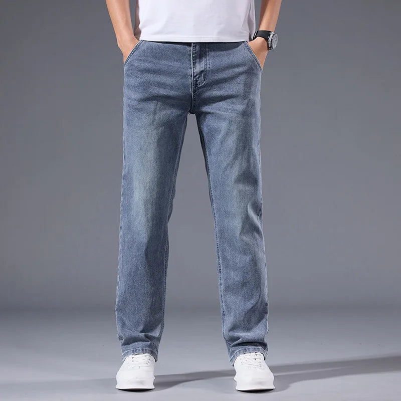 Men’s Loose Straight Leg Jeans – Retro Washed Casual Denim Pants