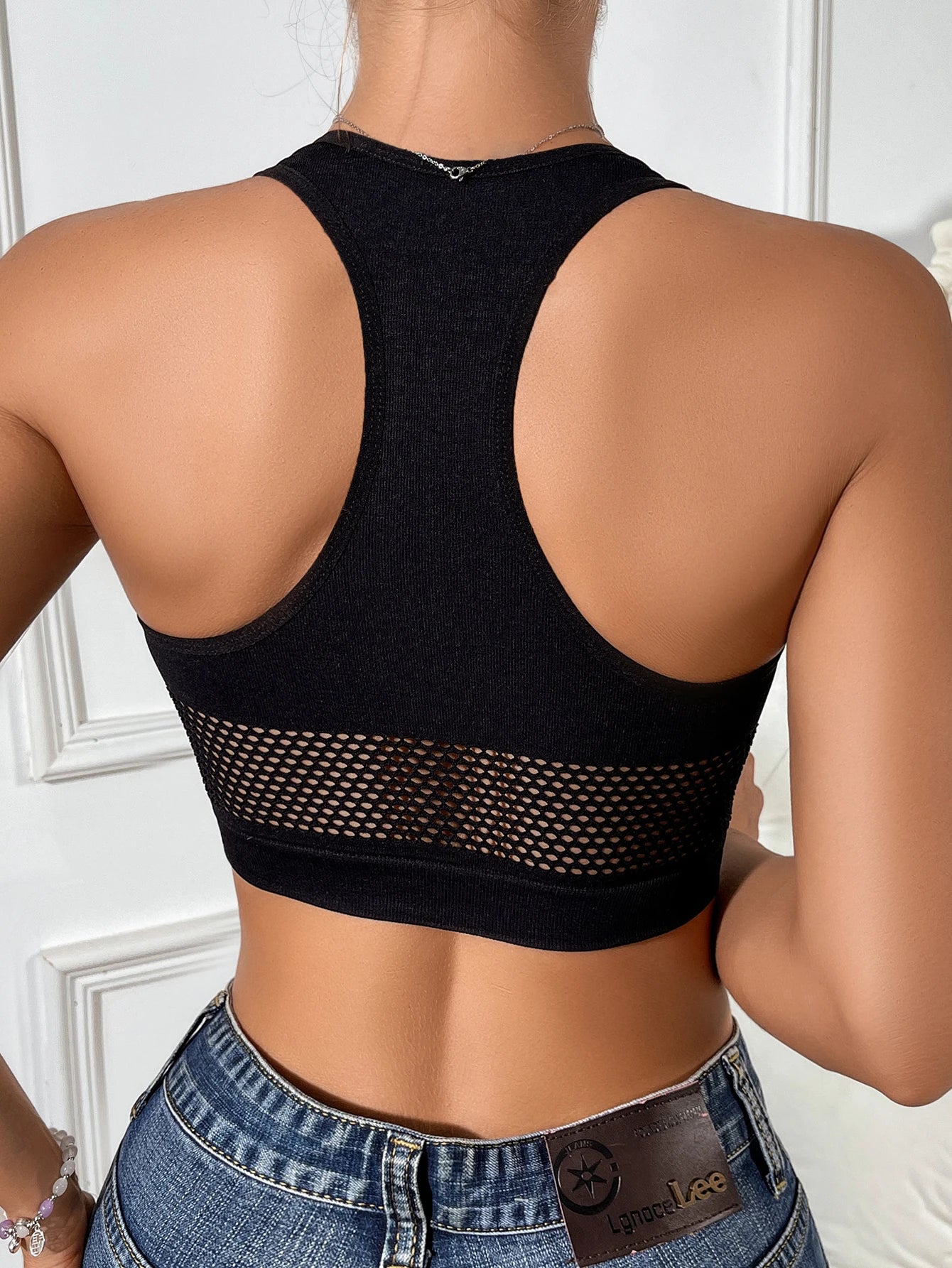 Women’s Fishnet Crop Top – Sexy Off Shoulder Stretch Tank
