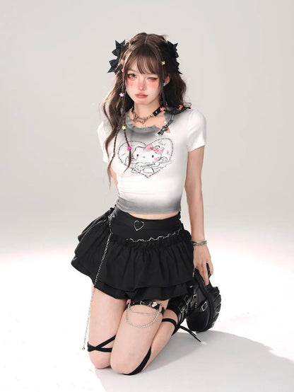 Women’s High Waist Ruffle A Line Skirt Korean Fashion Summer Streetwear Y2K Style