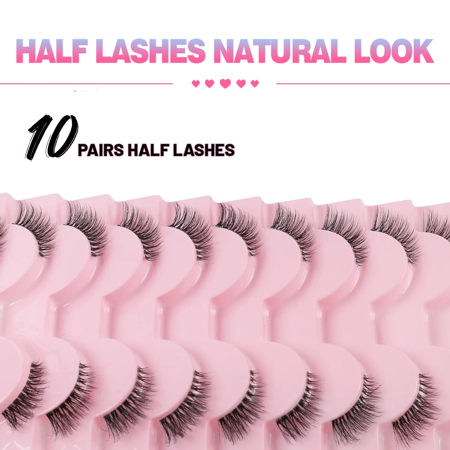 Half eyelashes, natural appearance 10 pairs of thick cat eyelashes 10mm Wispy eyelashes with short false eyelashes 3D04-10F