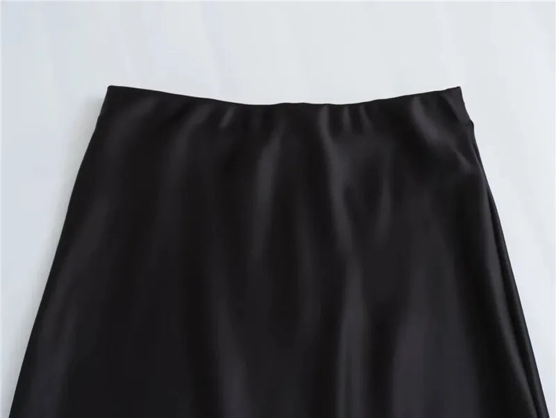 Women’s High Waist Satin Midi Skirt Elegant Office and Summer Wear