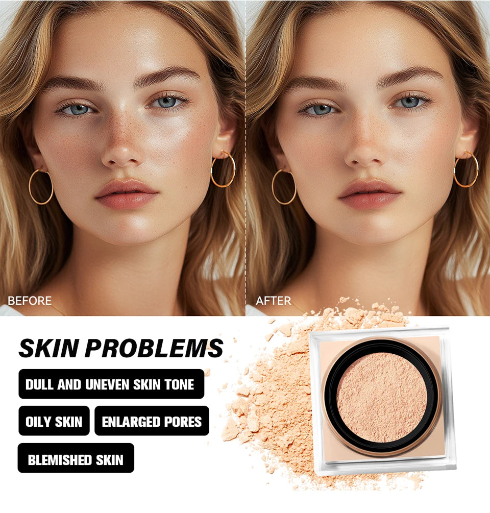 Loose Baking&Setting Powder Long Lasting Oil Control Natural Face Matte Waterproof BrighTening Loose Powder Makeup Cosmetics