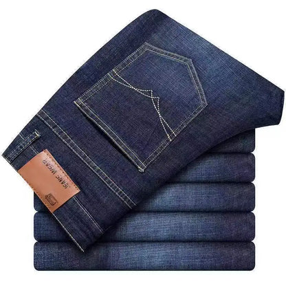 Men’s Straight Fit Jeans – Stretch Casual Business Denim Trousers (Blue & Black)