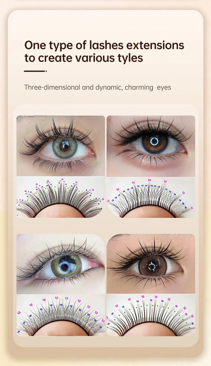 Yelix Camellia Lashes with Adhesive LC LB LJ C D Curl Eyelashes Natural Soft Eyelash Extensions Russian Volume Individual Lashes