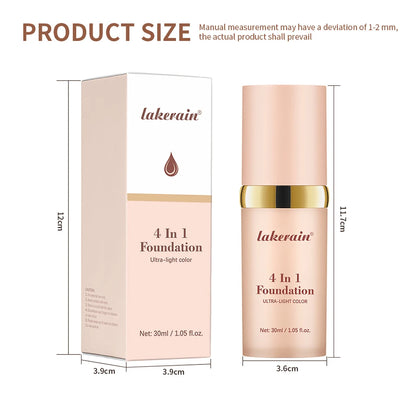Foundation 4 in 1 - Medium Spectrum with SPF 30+, Longwearing & Waterproof Hydrating Color Changing Foundation Women Cosmetics