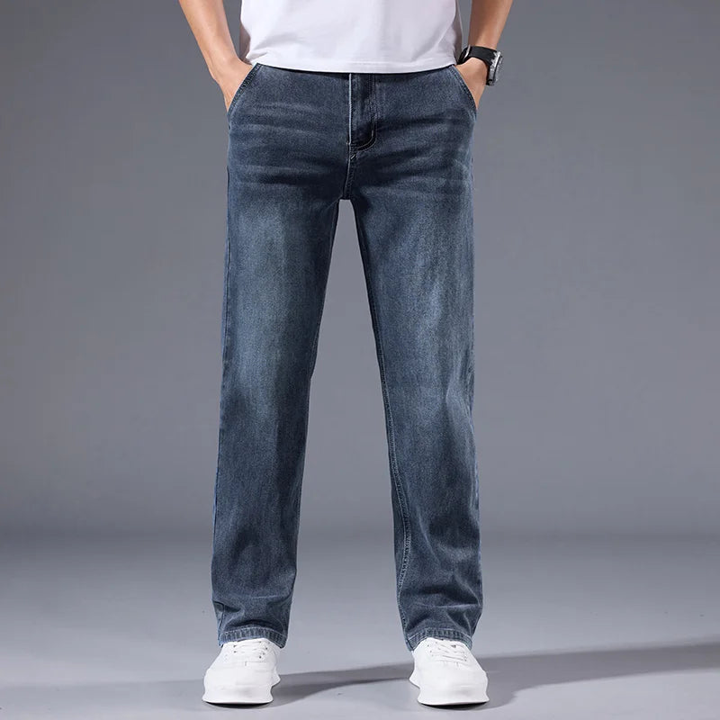 Men’s Loose Straight Leg Jeans – Retro Washed Casual Denim Pants