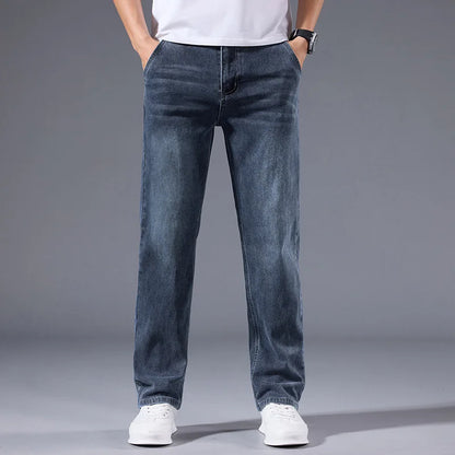 Men’s Loose Straight Leg Jeans – Retro Washed Casual Denim Pants