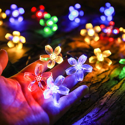 Solar-Powered Cherry Blossom LED String Lights Outdoor Flower Decor Fairy Lights for Garden Christmas Lawn Halloween Pathway