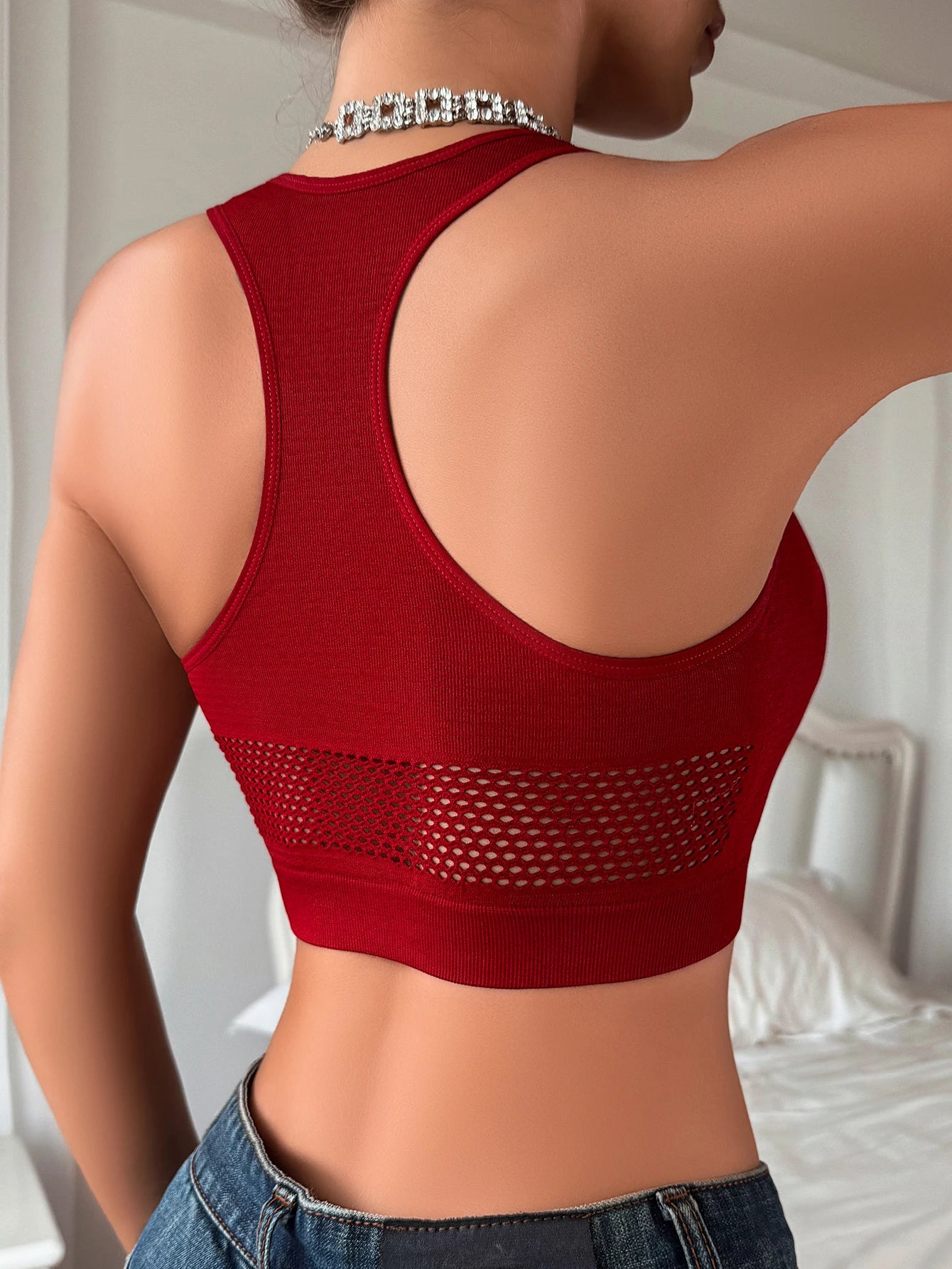 Women’s Fishnet Crop Top – Sexy Off Shoulder Stretch Tank
