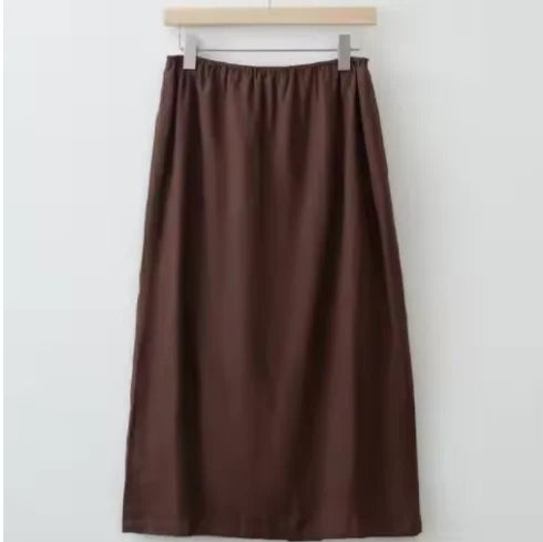 Women’s High Waist Satin Midi Skirt Vintage Lace Detail Elegant Long Skirt