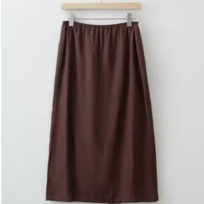 Women’s High Waist Satin Midi Skirt Vintage Lace Detail Elegant Long Skirt