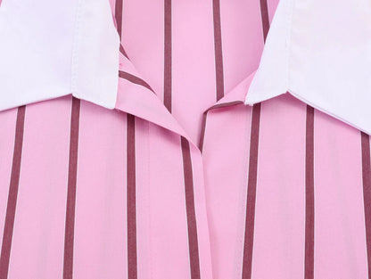 Women’s Color Block Blouse – Elegant Single-Breasted Fashion Top