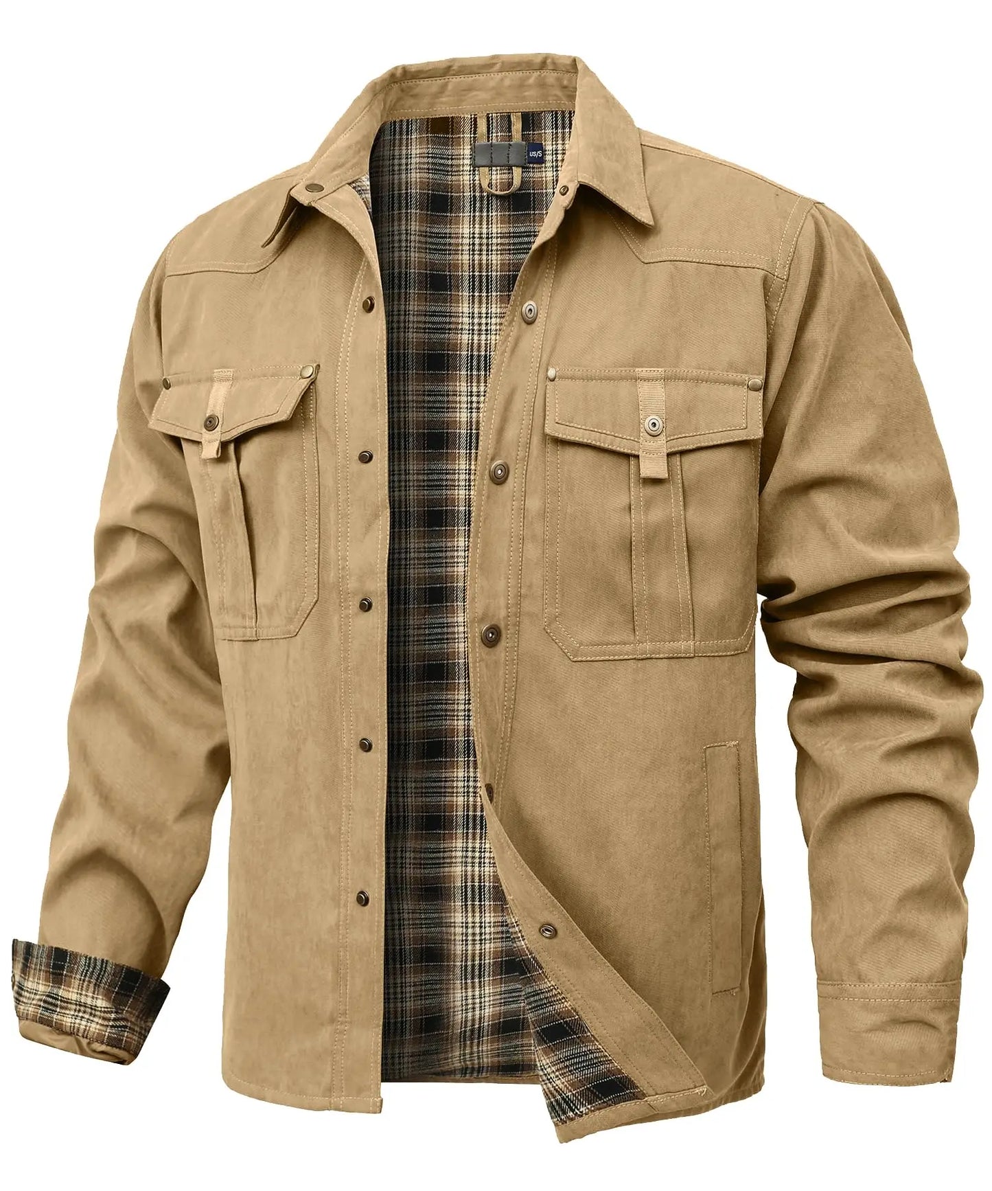 Men’s Flannel Lined Shacket – Casual Snap Button Shirt Jacket (Spring)