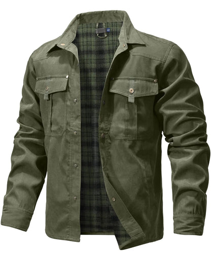 Men’s Flannel Lined Shacket – Casual Snap Button Shirt Jacket (Spring)