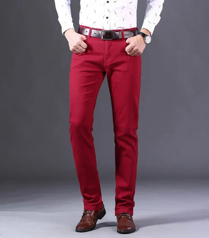 Men’s White Slim Fit Jeans – Elastic Straight Leg Business Casual Denim