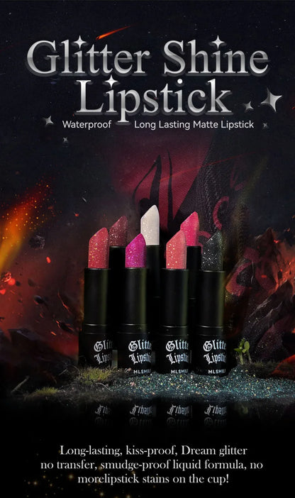 7Colors Glitter Lipstick Waterproof Long Lasting Diamond Pearlescent Metallic Lipstick Black Lipgloss Women Lips Makeup Cosmetic