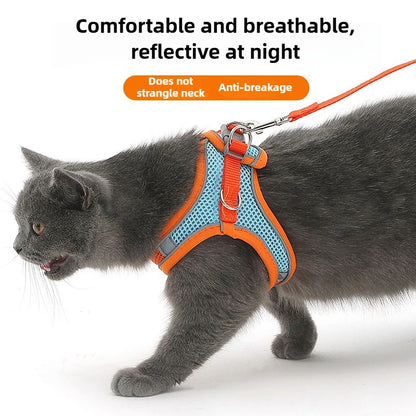 Pet Things Cat Accessories Cute Adjustable Cat Collar and Leash Set for Walking Safe Reflective Soft Comfortable Vest