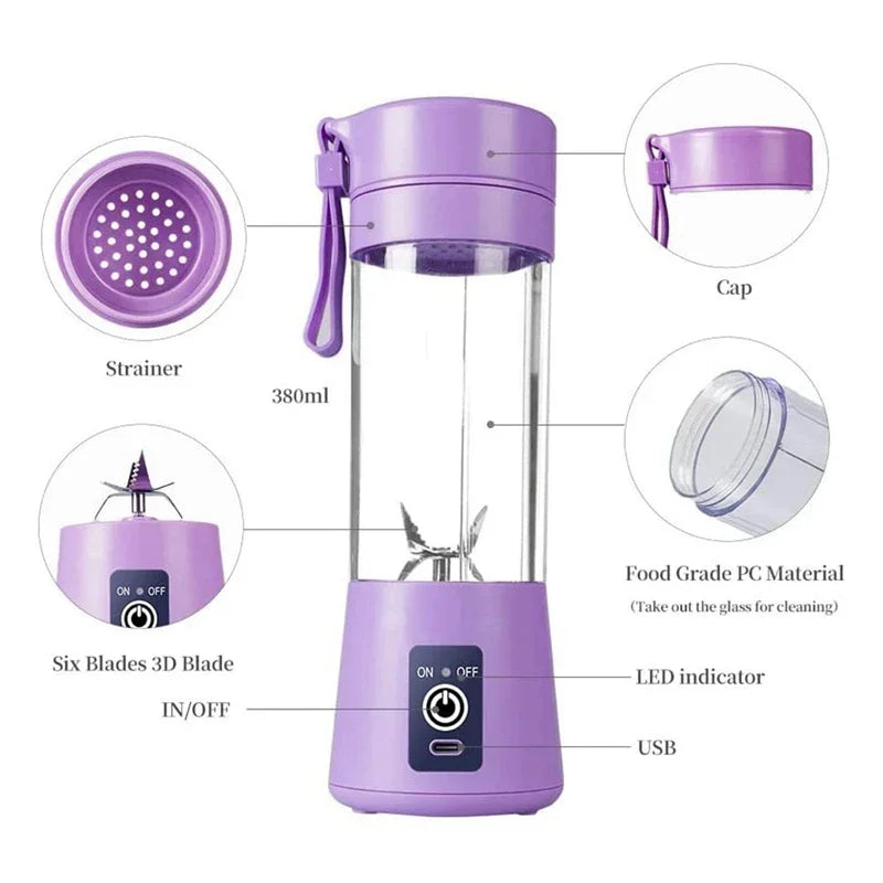 Portable Juicer Blender, USB Travel Juice Cup Baby Food Mixing Machince with Updated 6 Blades with Powerful Motor 4000mAh Recharge