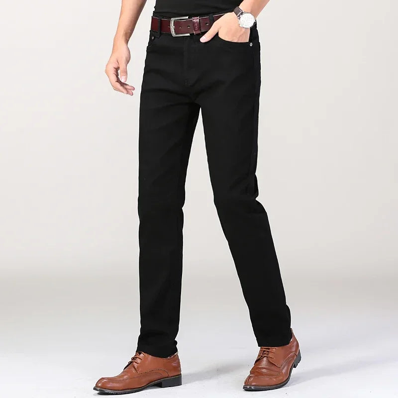 Men’s White Slim Fit Jeans – Elastic Straight Leg Business Casual Denim