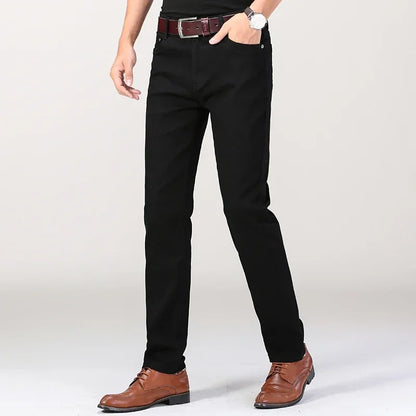 Men’s White Slim Fit Jeans – Elastic Straight Leg Business Casual Denim