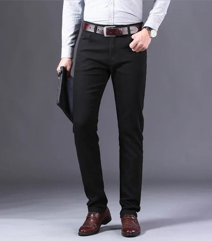 Men’s White Slim Fit Jeans – Elastic Straight Leg Business Casual Denim