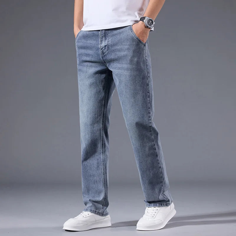 Men’s Loose Straight Leg Jeans – Retro Washed Casual Denim Pants