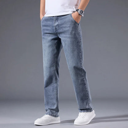 Men’s Loose Straight Leg Jeans – Retro Washed Casual Denim Pants