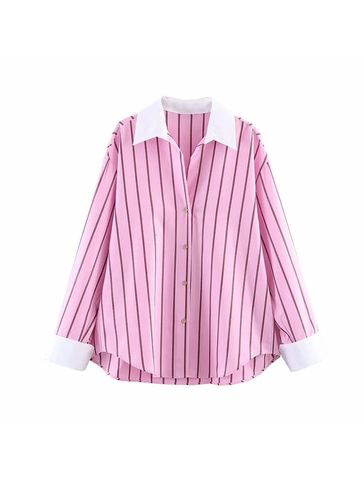 Women’s Color Block Blouse – Elegant Single-Breasted Fashion Top