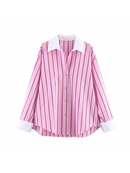 Women’s Color Block Blouse – Elegant Single-Breasted Fashion Top
