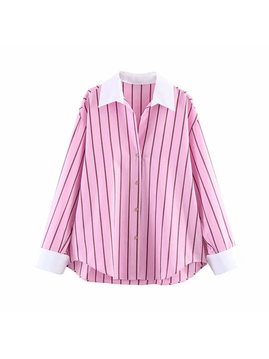Women’s Color Block Blouse – Elegant Single-Breasted Fashion Top