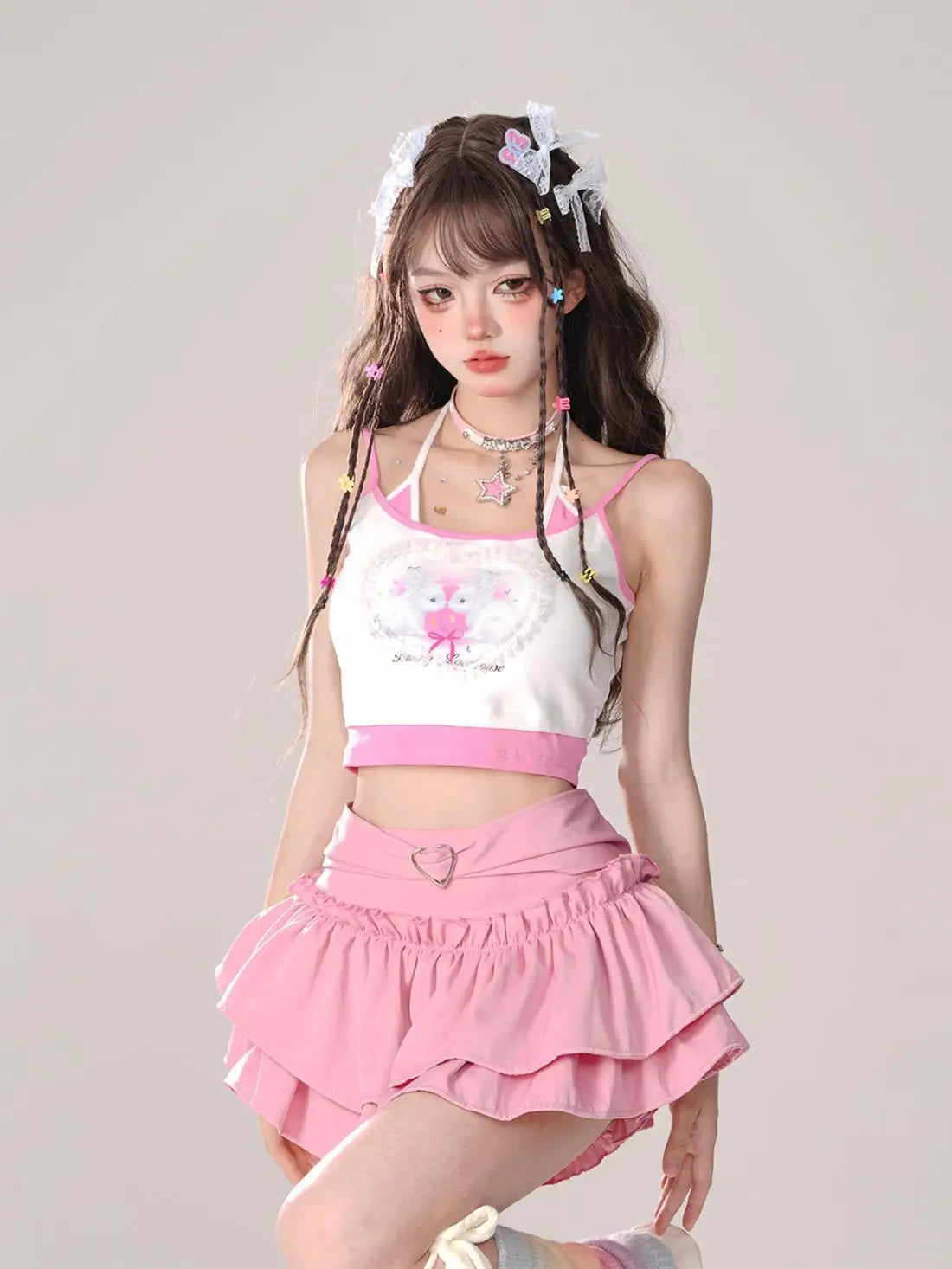 Women’s High Waist Ruffle A Line Skirt Korean Fashion Summer Streetwear Y2K Style