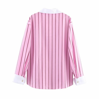 Women’s Color Block Blouse – Elegant Single-Breasted Fashion Top