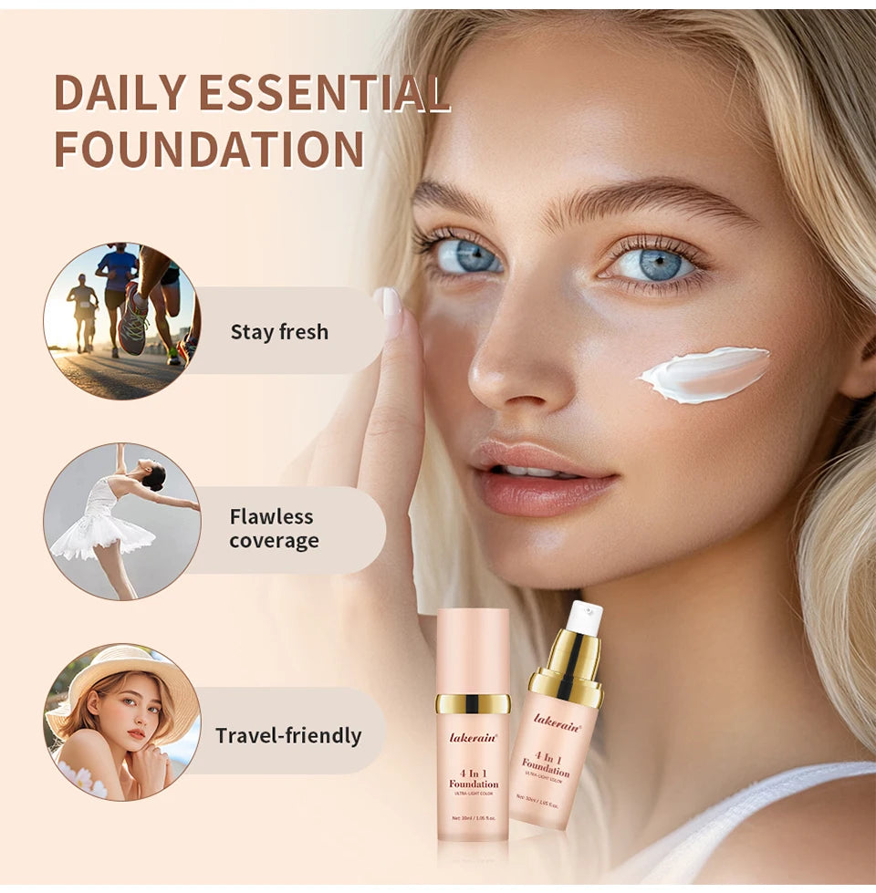 Foundation 4 in 1 - Medium Spectrum with SPF 30+, Longwearing & Waterproof Hydrating Color Changing Foundation Women Cosmetics