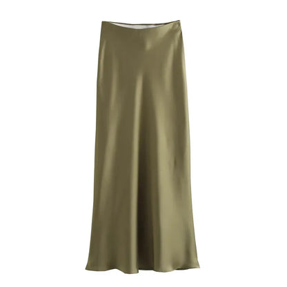 Women’s High Waist Satin Midi Skirt Elegant Office and Summer Wear