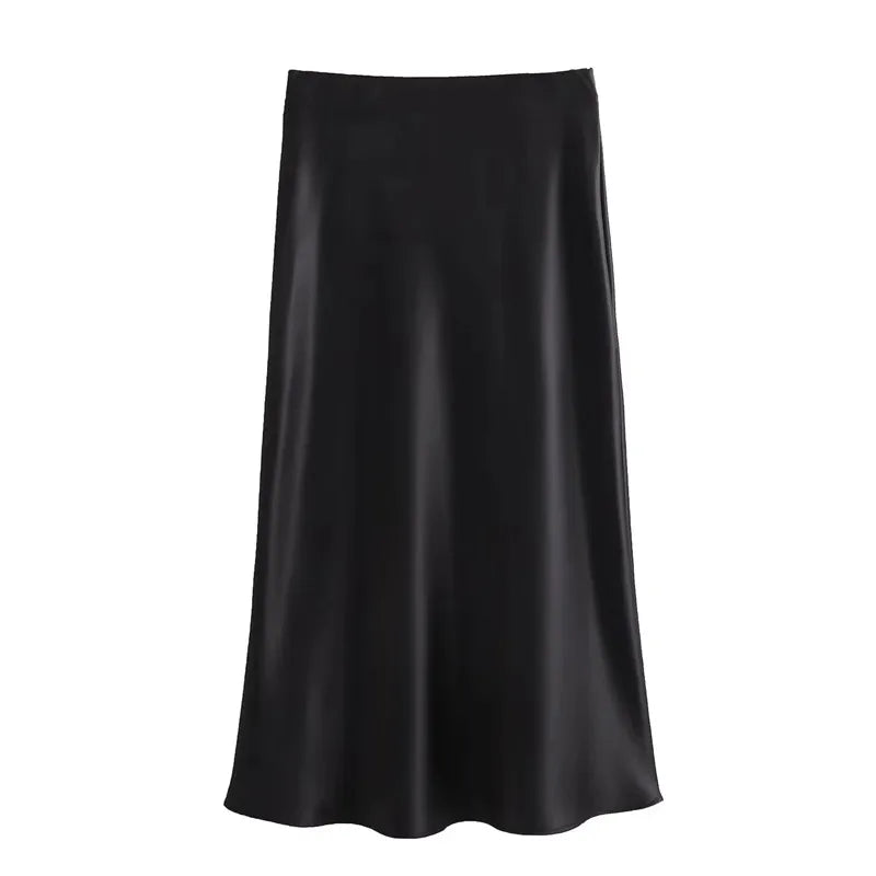 Women’s High Waist Satin Midi Skirt Elegant Office and Summer Wear