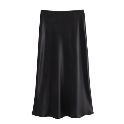 Women’s High Waist Satin Midi Skirt Elegant Office and Summer Wear