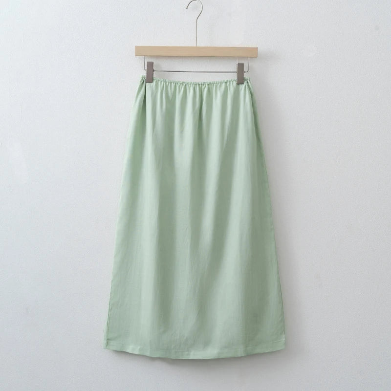 Women’s High Waist Satin Midi Skirt Vintage Lace Detail Elegant Long Skirt