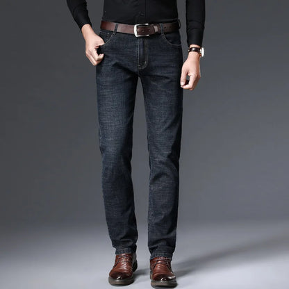 Men’s Straight Fit Jeans – Stretch Casual Business Denim Trousers (Blue & Black)