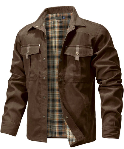 Men’s Flannel Lined Shacket – Casual Snap Button Shirt Jacket (Spring)