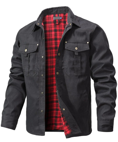 Men’s Flannel Lined Shacket – Casual Snap Button Shirt Jacket (Spring)
