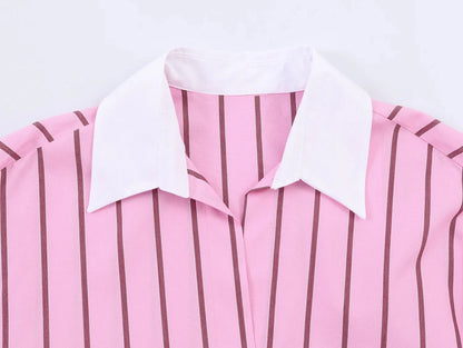 Women’s Color Block Blouse – Elegant Single-Breasted Fashion Top
