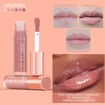 Glitter Lip Gloss Lipstick, Lip Tint Moisturizing Hydrating Long Lasting  Non-Stick Cup Waterproof Nude Lip Plumper High Pigment