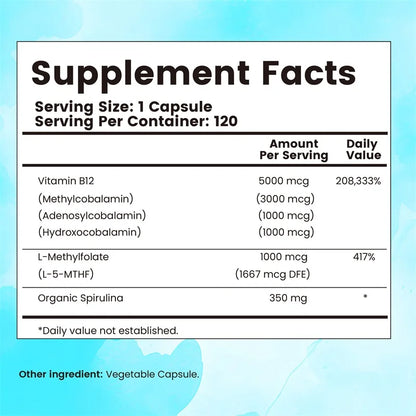 Vitamin B12 - Supports Energy, Focus, Mood, Improves Energy Levels, Thinking, Nervous System, Relieves Fatigue