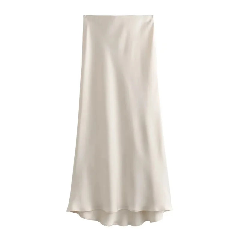 Women’s High Waist Satin Midi Skirt Elegant Office and Summer Wear