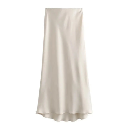 Women’s High Waist Satin Midi Skirt Elegant Office and Summer Wear