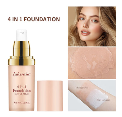 Foundation 4 in 1 - Medium Spectrum with SPF 30+, Longwearing & Waterproof Hydrating Color Changing Foundation Women Cosmetics